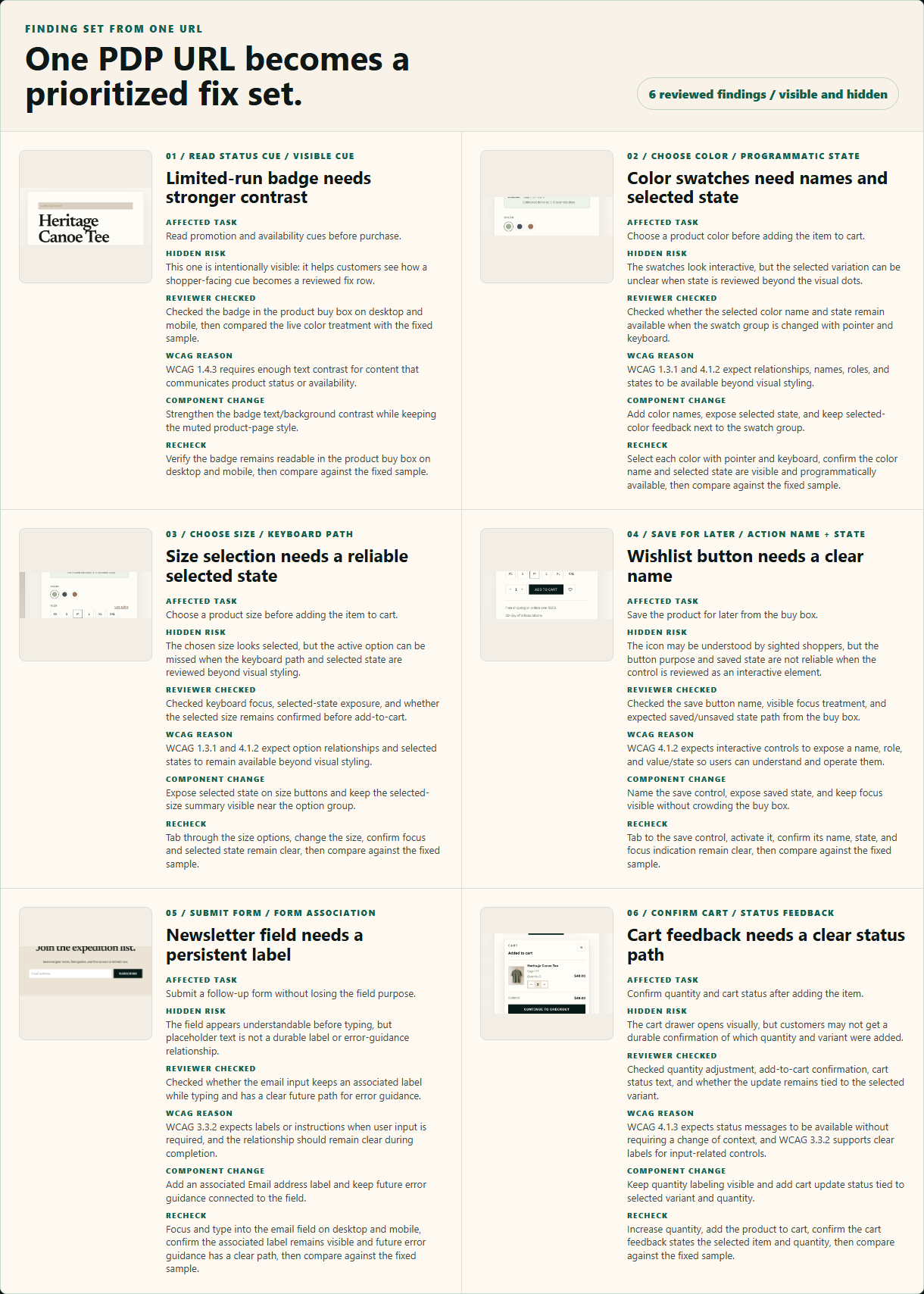 Visual proof preview for 6 Northstar product page findings