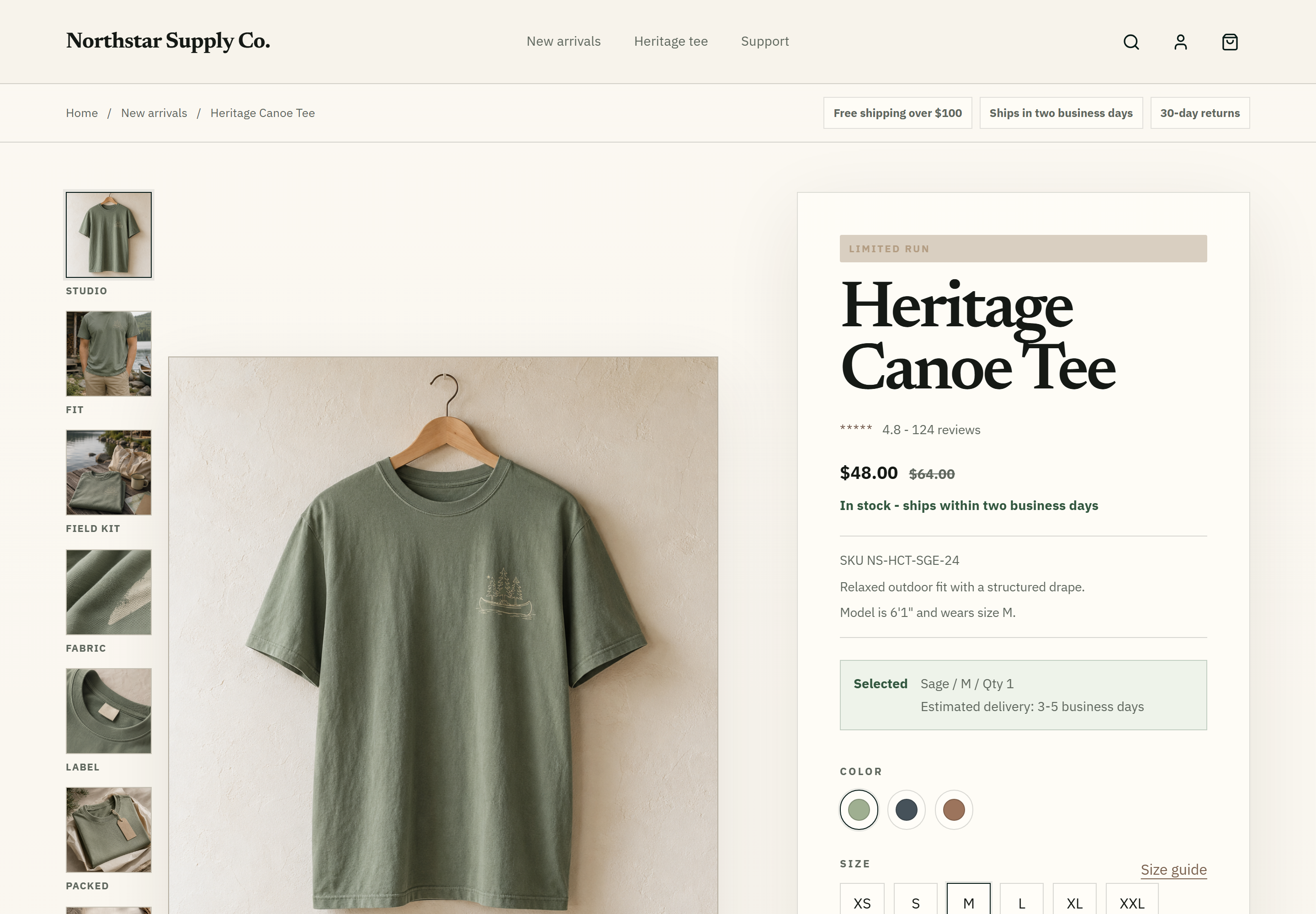 Northstar Heritage Canoe Tee product page context